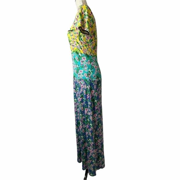 Juicy Couture Ombré Multicolor Crewneck Short Sleeve Floral Maxi Dress size M - Picture 3 of 14